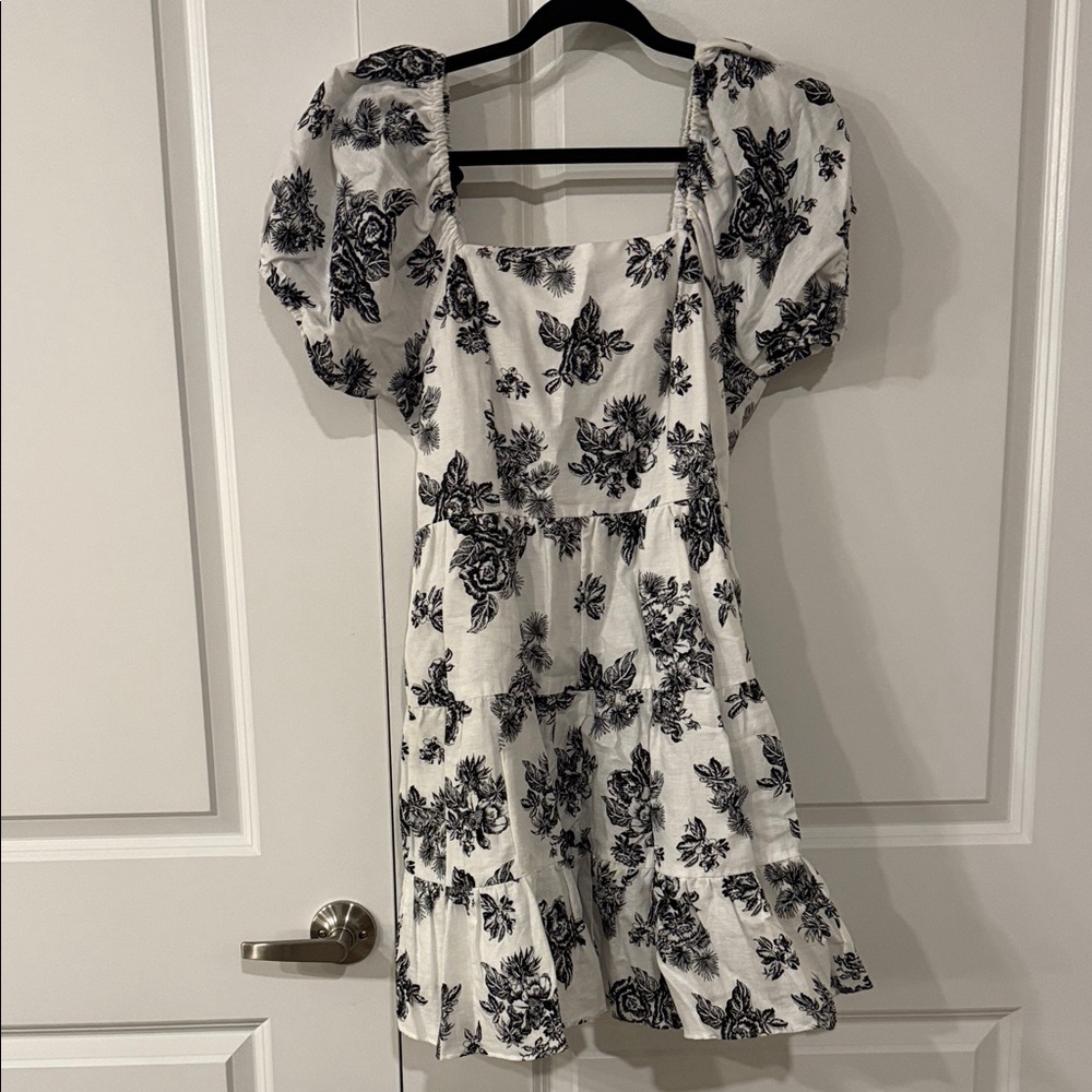 Chelsea & Violet White Mini Dress with Black Floral Print